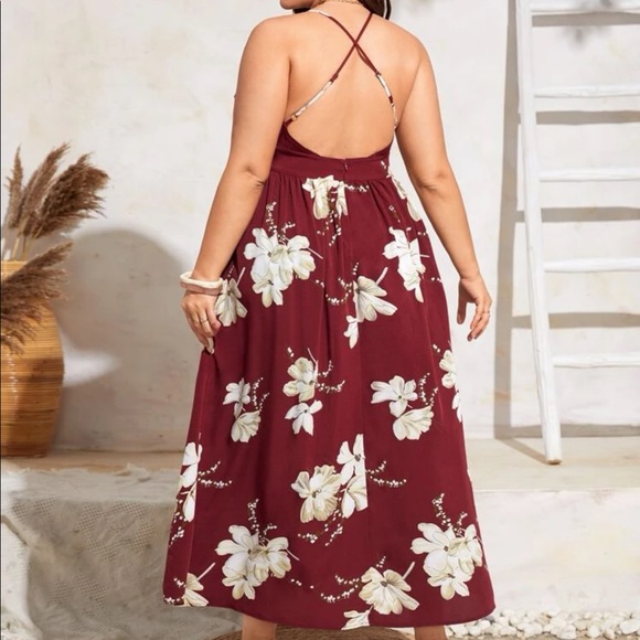 Boho floral print crisscross back cami maxi dress - Picture 3 of 5